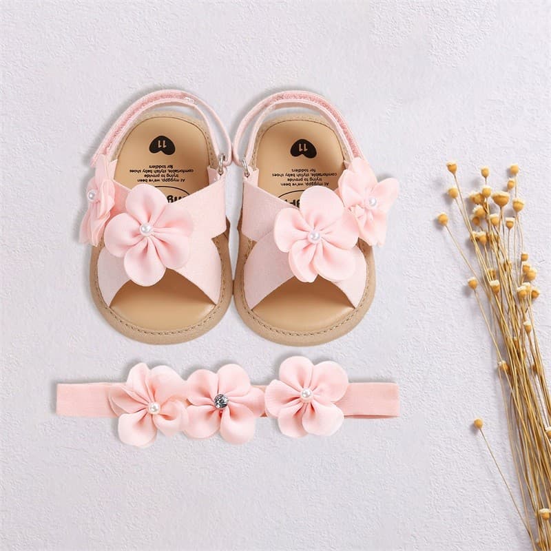 Sandálias Para Bebês Meninas , Sapatos Baixos Com Flores Grandes E Sola Antiderrapante Infantis Primeiros Passos