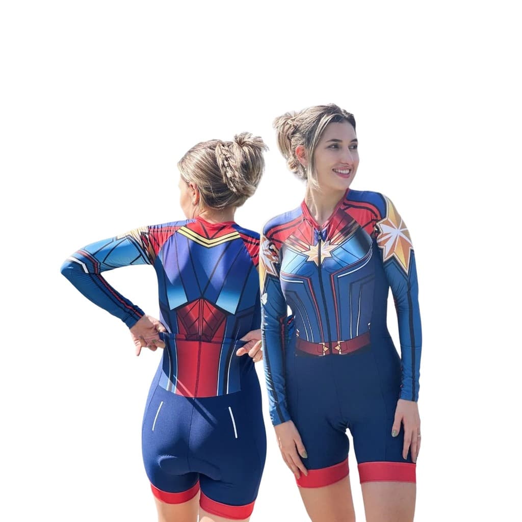 Macaquinho Ciclista Feminino Manga Longa #0419 - Capitã Marvel (Azul)