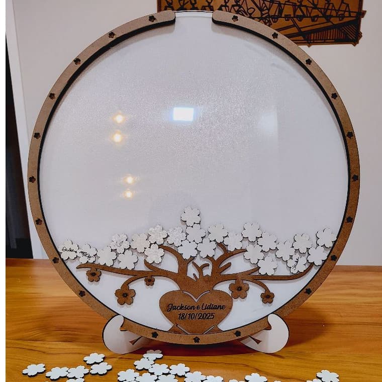 Quadro de Assinaturas Casamento e Aniversário Redondo Árvore e Flores