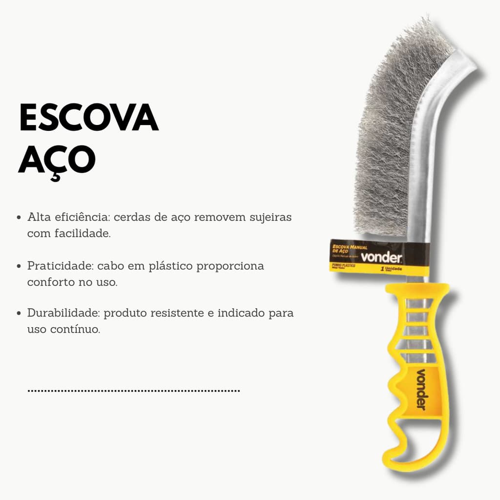 Escova de Aço Vonder – Ideal para Grelhas e Peças, 1 Fileira