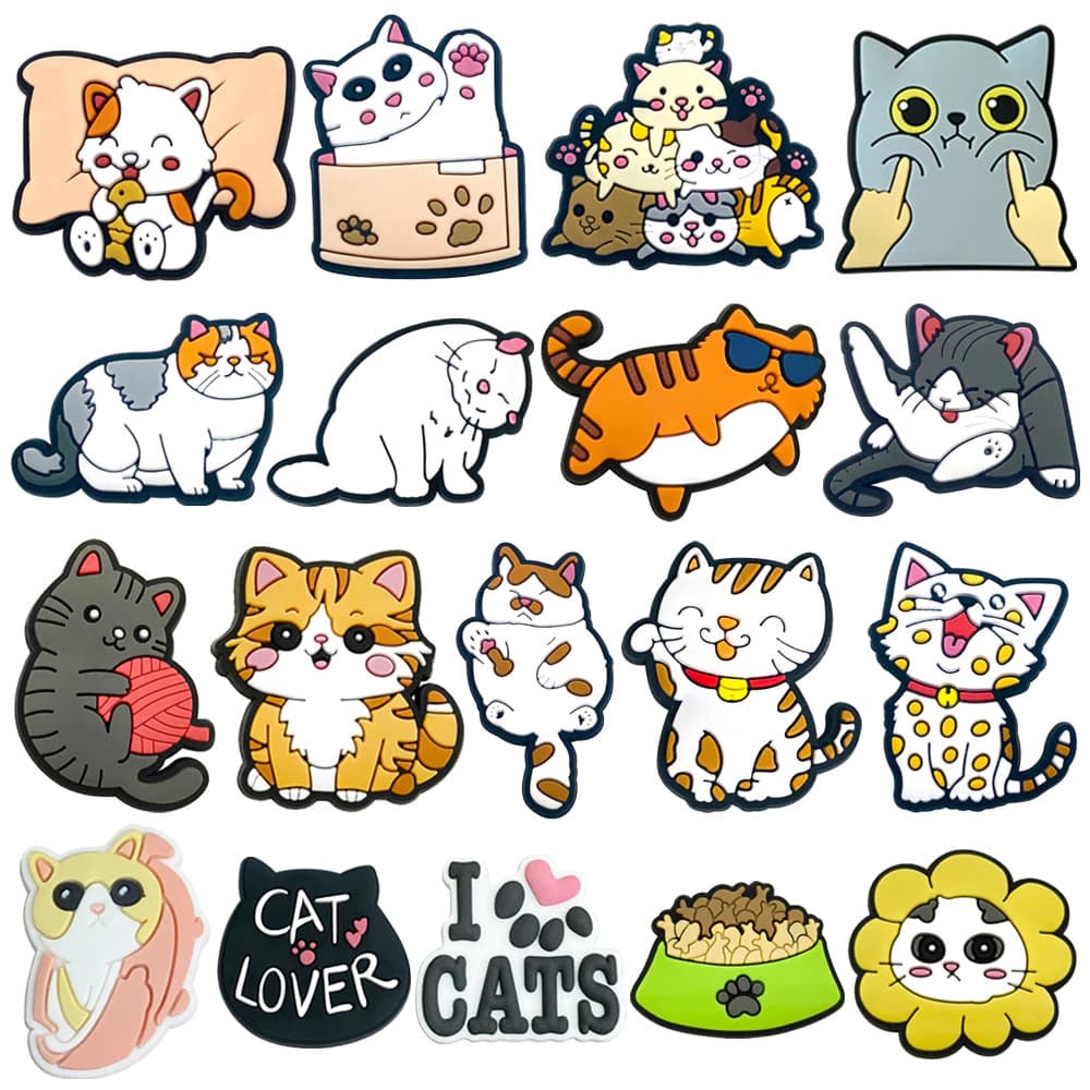 Charms de Sapatos 18 Estilos de Decorações da Série de Gatos Fofos Acessórios de PVC com Botão