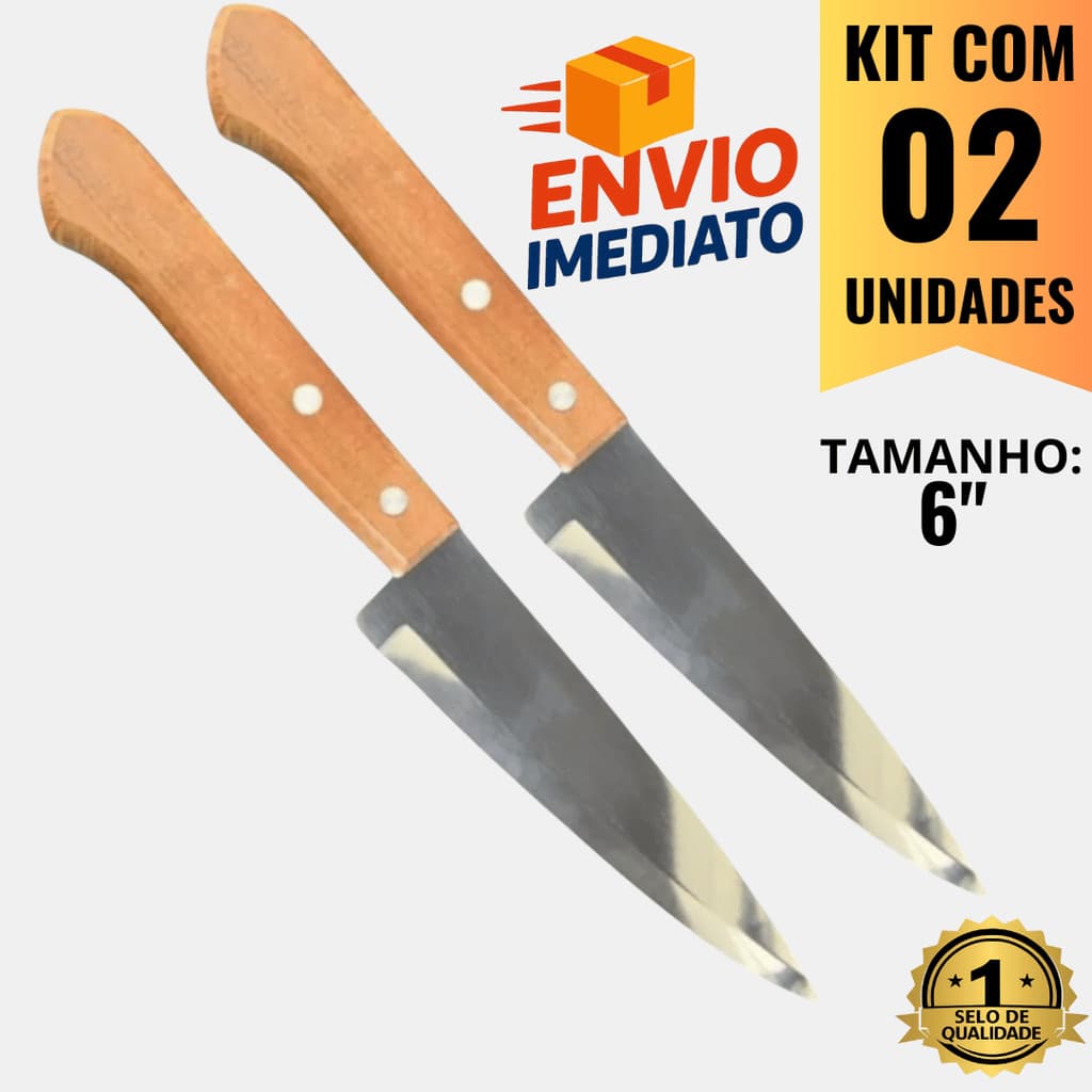 OFERTA Kit 02 Facas Profissionais de Chef 6" em Aço Inox com Cabo de Madeira – Qualidade e Precisão