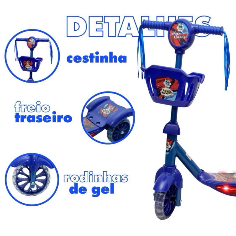 Patinete Infantil 3 Rodas com Cestinha Luz e Som - Atentu – Brinquedo Educativo para Crianças