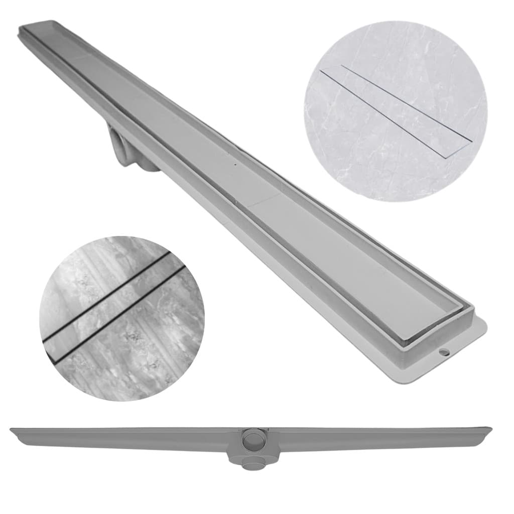 Ralo de Banheiro 5x80 Seca o Piso Oculto Invisível Plástico Cinza Saídas 40mm (5cm x 81cm)