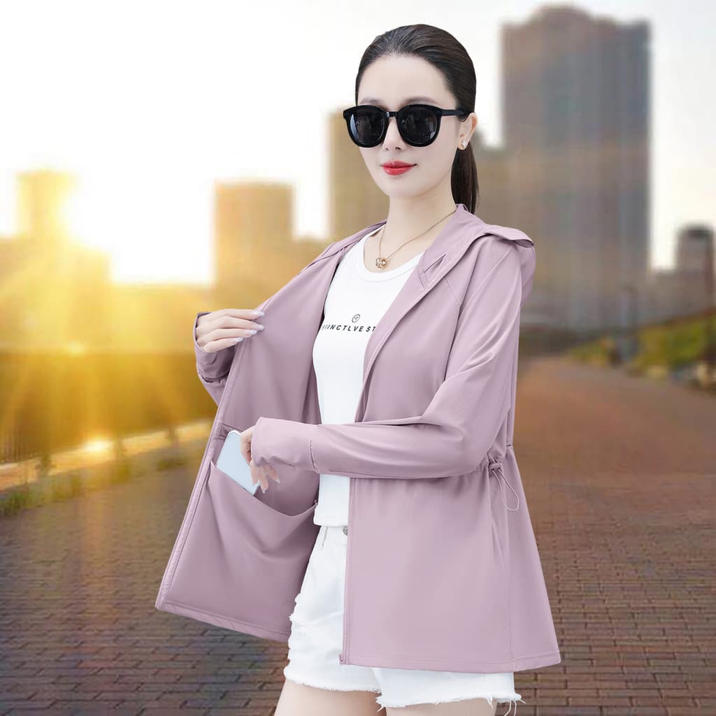 Estilo Casual protetor solar roupas femininas 2026 novo estilo solto respirável com capuz jaqueta curta leve protetor so