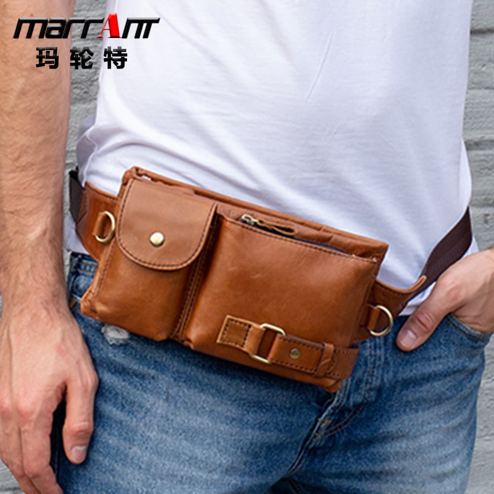 Mart bolsa de cintura de couro genuíno, primeira camada de couro, bolsa mensageiro de ombro masculina, bolsa de peito me