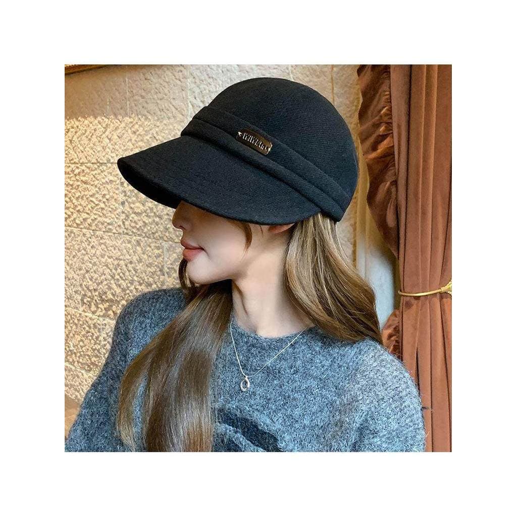 Hepburn estilo preto boné de pico feminino Extra grande aprofundado aba grande balde chapéu outono inverno mostrando ros