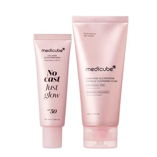 medicubeDailyGlowPrepDuo:PDRNCapsuleCleanserandNoCastCollagenSunscreenSPF50 | Hidratante, Limpa Poros e Leve com Proteçã