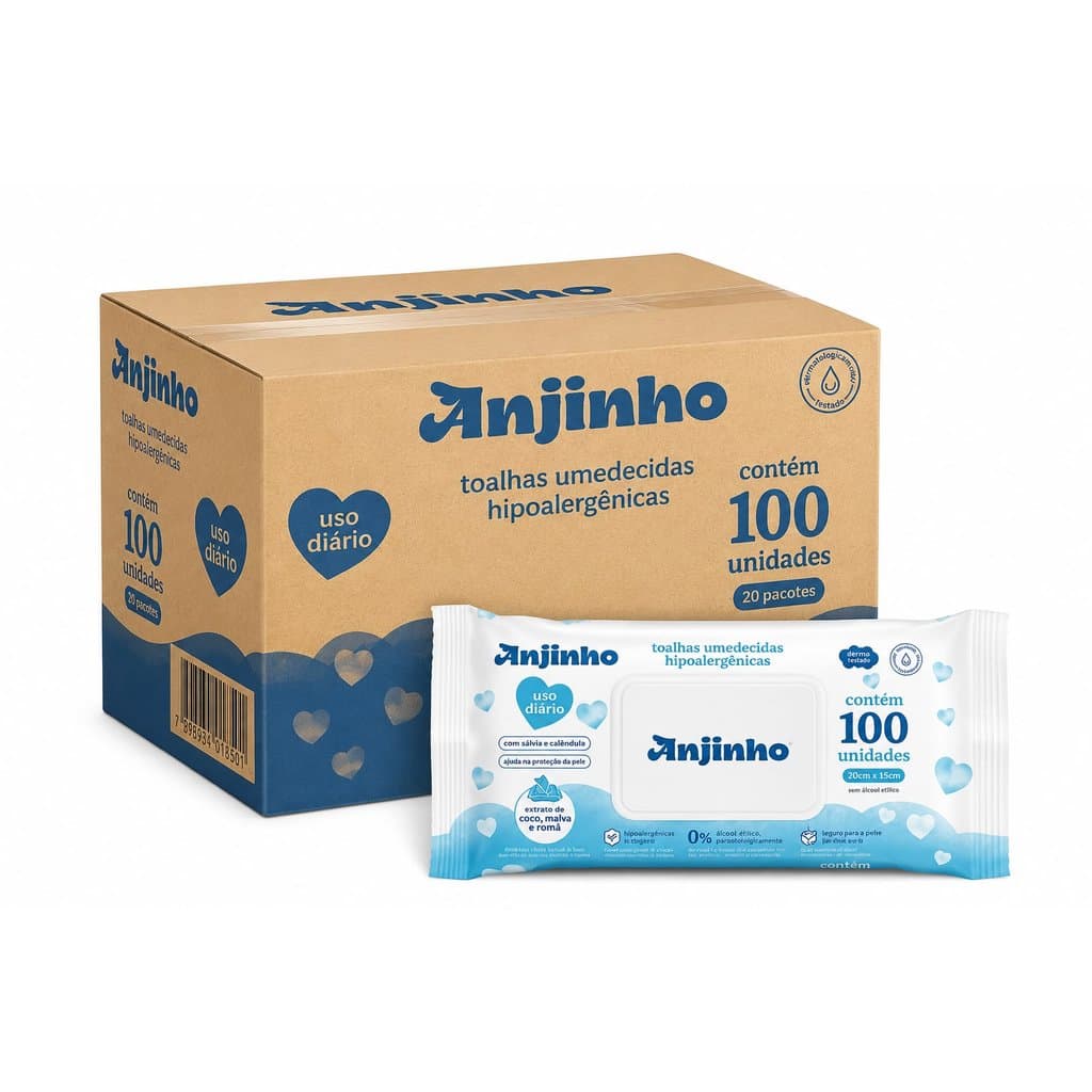 Kit 20 Toalha Umedecida Anjinho C/100  Uso Diario Hipoalergenicas