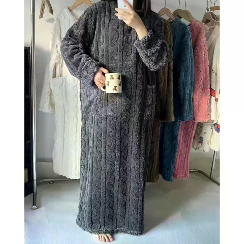 [JLYQ] Tecido feminino de lã Coral na altura do tornozelo, manga comprida, solto, quente, para casa, camisola, YZ