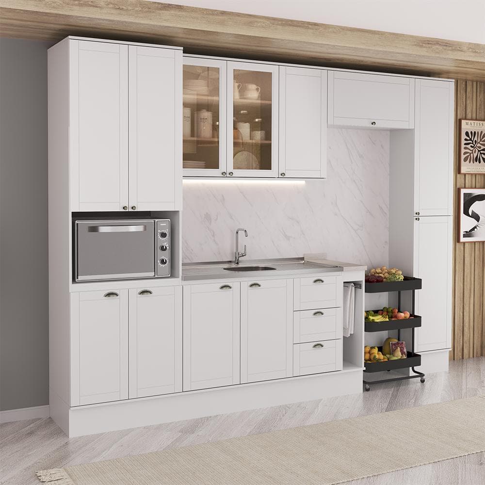 Armário de Cozinha Completa com Balcão Milla One Carraro Branco