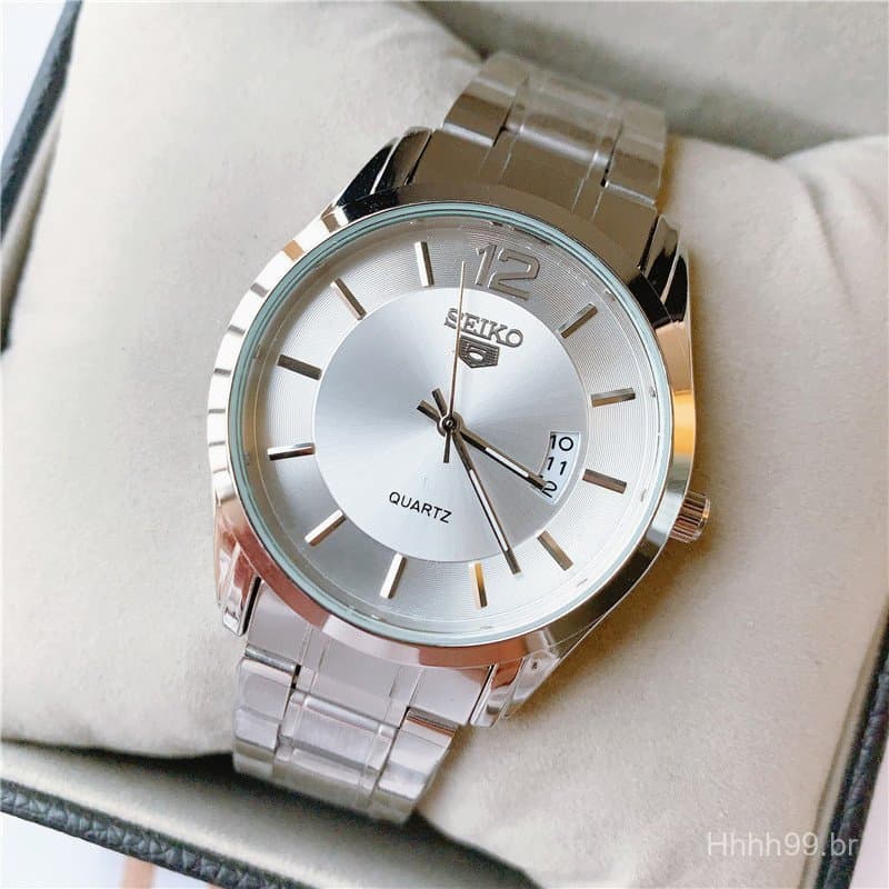 Relógio de Quartzo Masculino Seiko com Calendário, Pulseira de Aço, Casual, à Prova d'Água, Relógios de Negócios para Ho