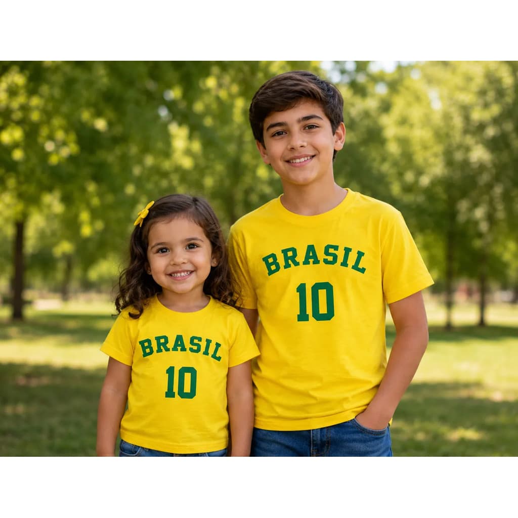 Camiseta Brasil Verde E Amarelo Camisa Infantil Copa Belos
