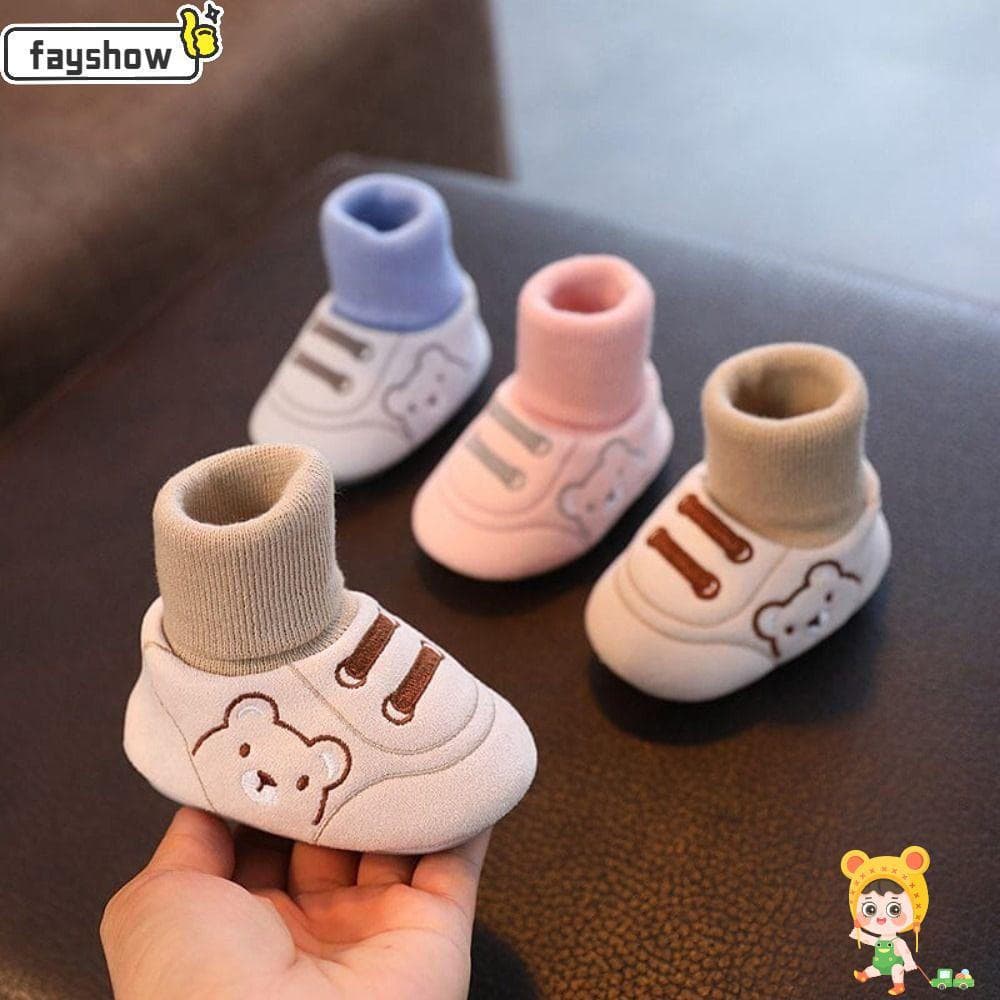 FAYSHOW Sapatos Para Andador De Bebê , Sola De Borracha Macia , Meias Antiderrapantes Bebês , Botas Com Design De Desenh