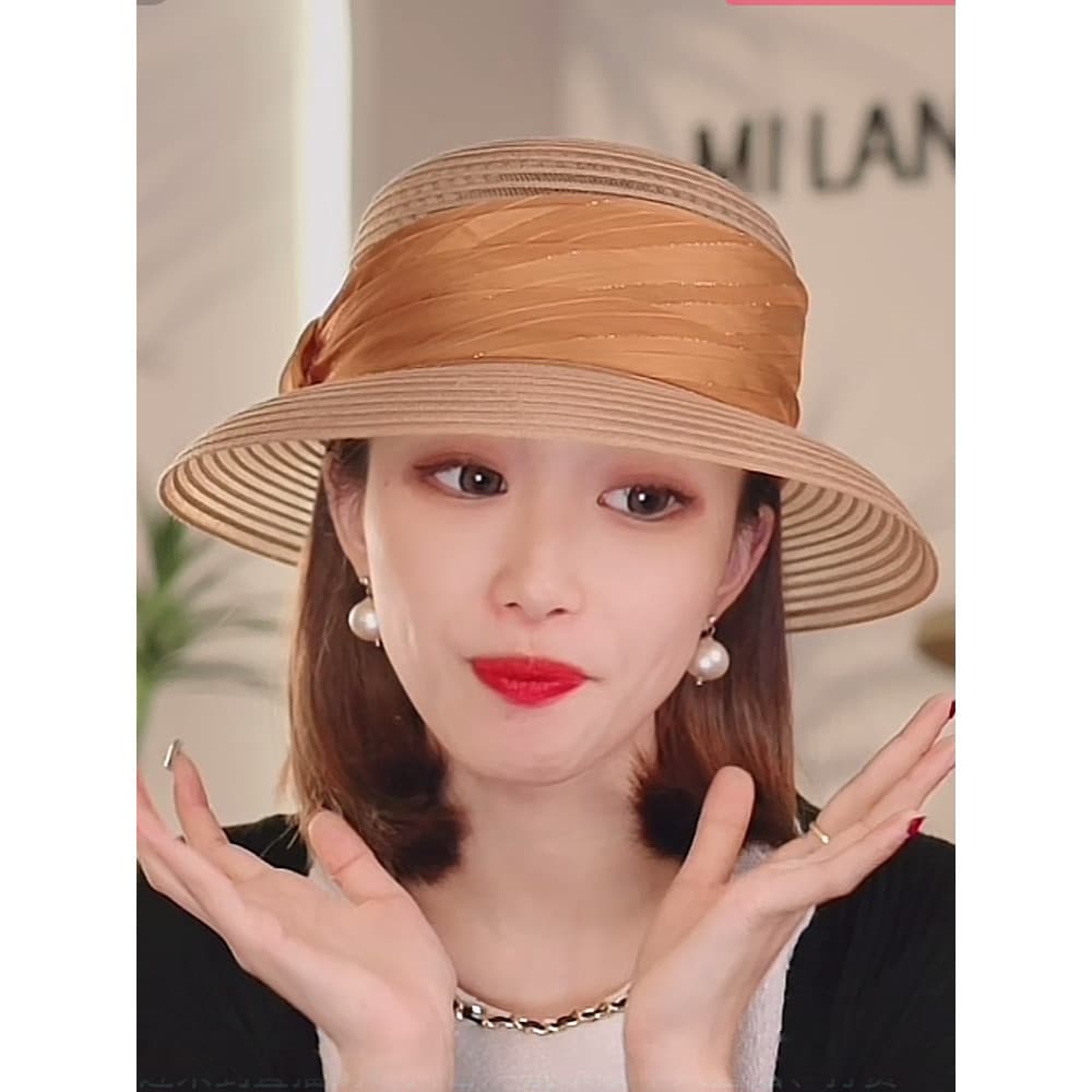 Francês Retro elegante Hepburn bacia chapéu feminino verão viagem grande borda chapéu de sol arco dobrável balde chapéu
