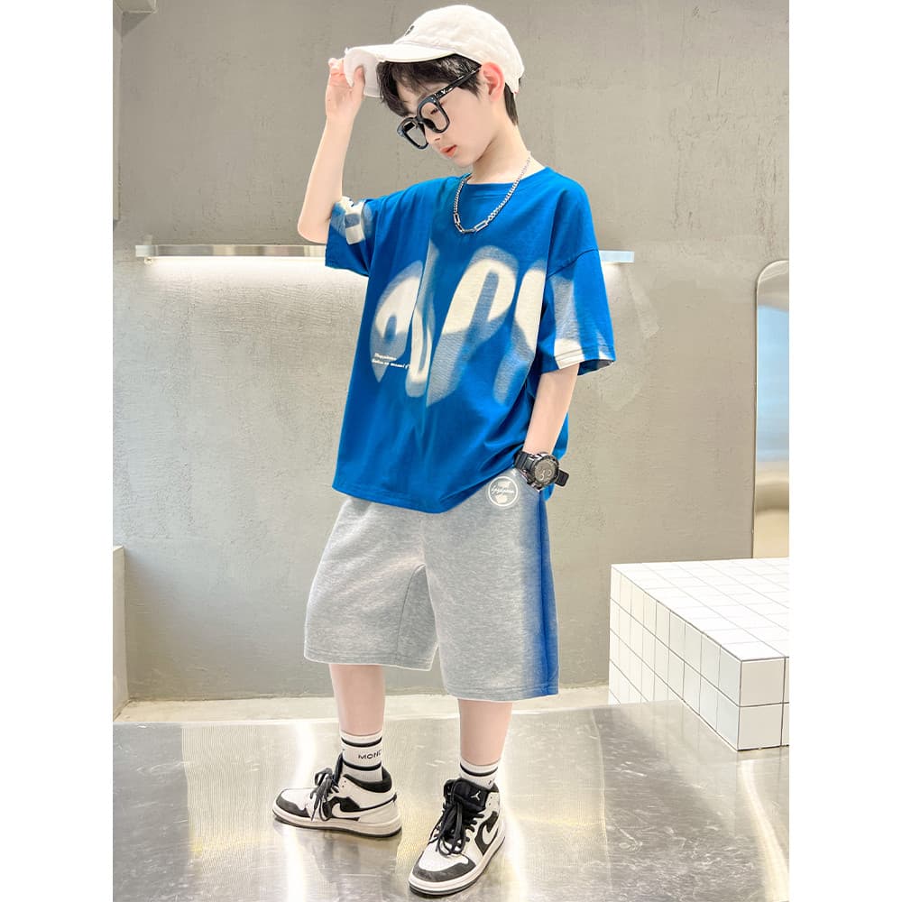 Meninos terno de verão 2026 novo estilo roupas infantis roupas de venda quente legal bonito puro algodão verão médio gra