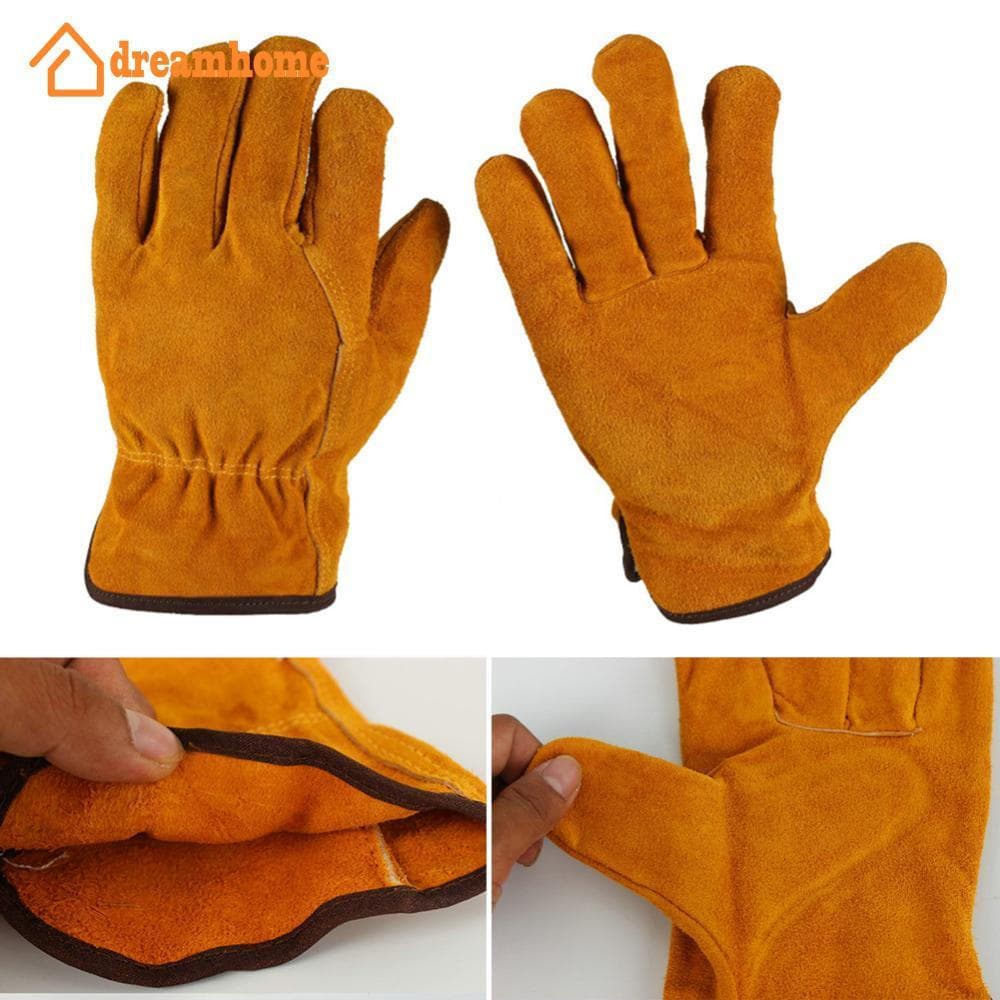 DREAMHOME Luvas De Proteção Curtas De Couro Para Soldagem Elétrica Isolamento Térmico Anti-Quente Resistente Ao Desgaste