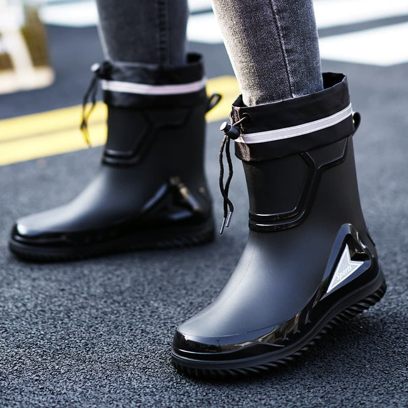 Verão feixe boca sapatos impermeáveis botas de chuva masculinas antiderrapantes botas de chuva de cano médio sapatos de