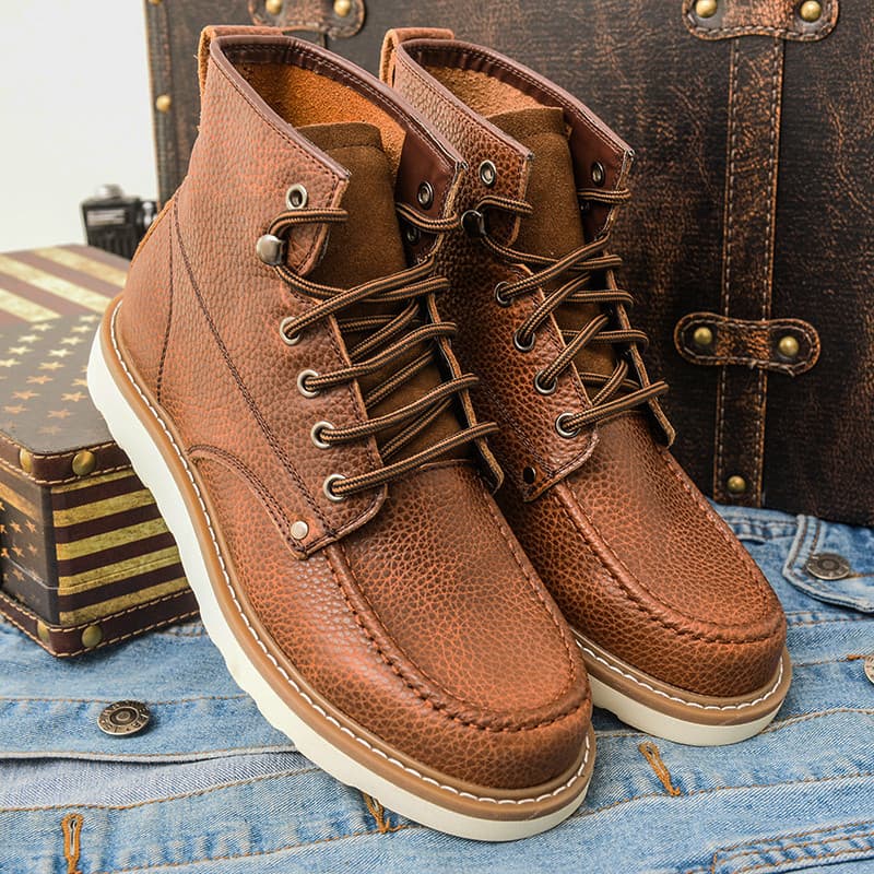 Comércio exterior lichia padrão superfície botas gerais de couro genuíno sapatos masculinos Retro Mid-High corte Martin