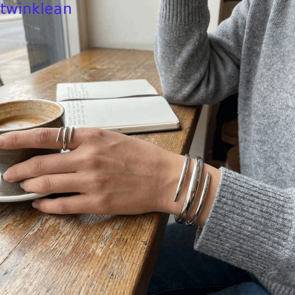 TWINKLEAN 2 Pçs/Set Conjunto De Jóias Multicamadas , Ouro Prata Trendy Hollow Snake Armlet , Anel Geométrico Minimalista