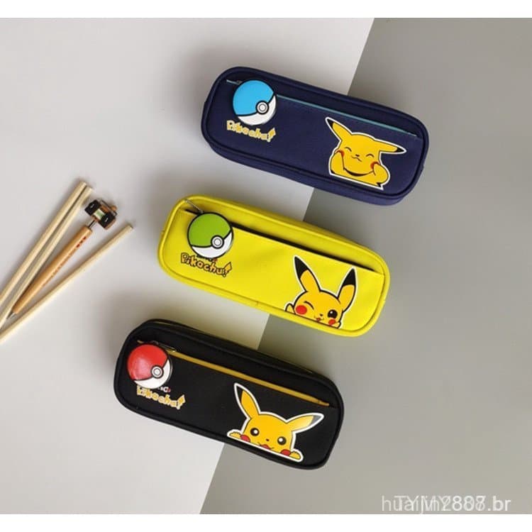 Estojo de lápis Pokémon, caixa de papelaria Pokémon, estojo de lápis com zíper de grande capacidade Pikachu