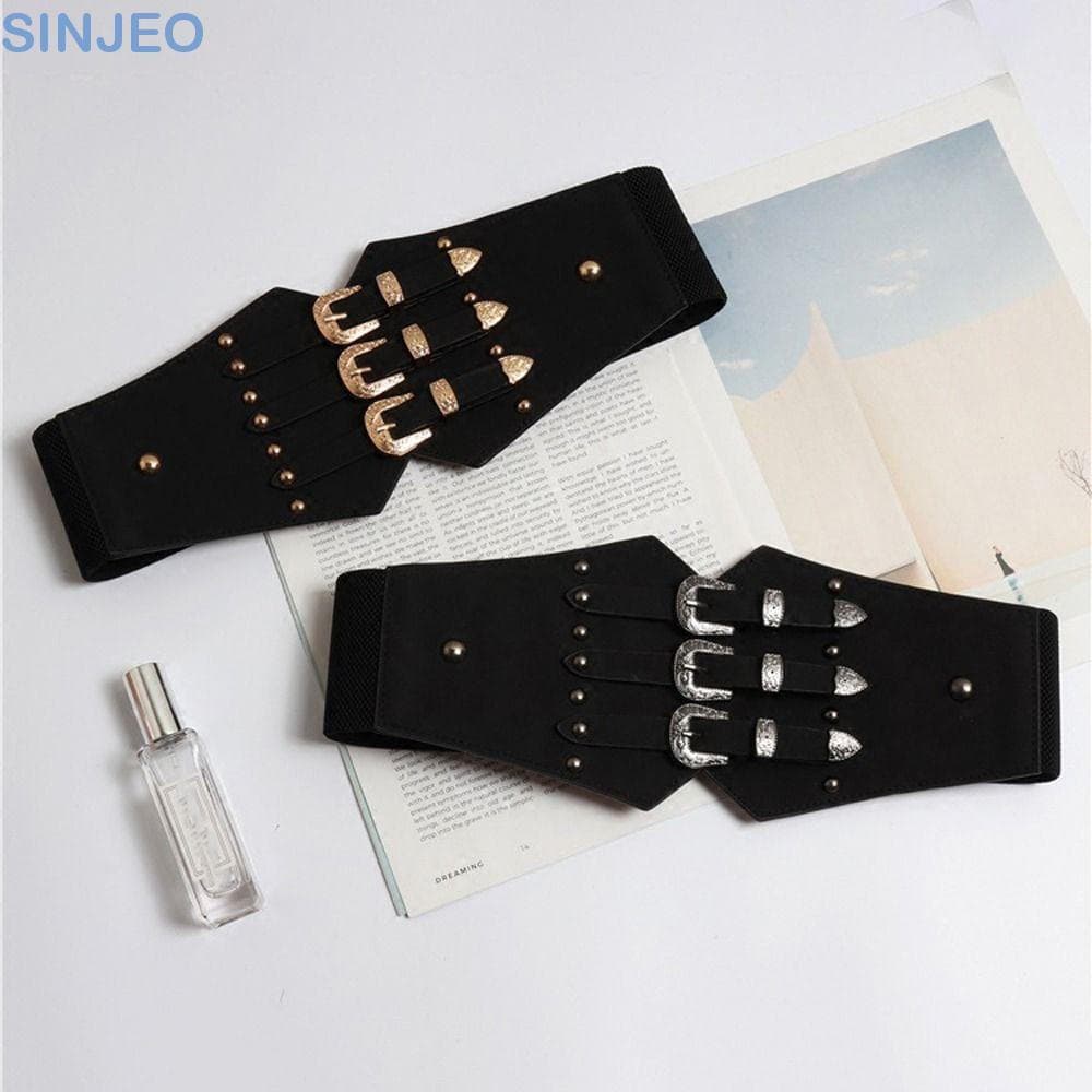 SINJEO Cintura Feminina Retrô Punk Couro PU Fivela De Metal Vestido Lateral Largo Decoração Para Meninas Cintos De