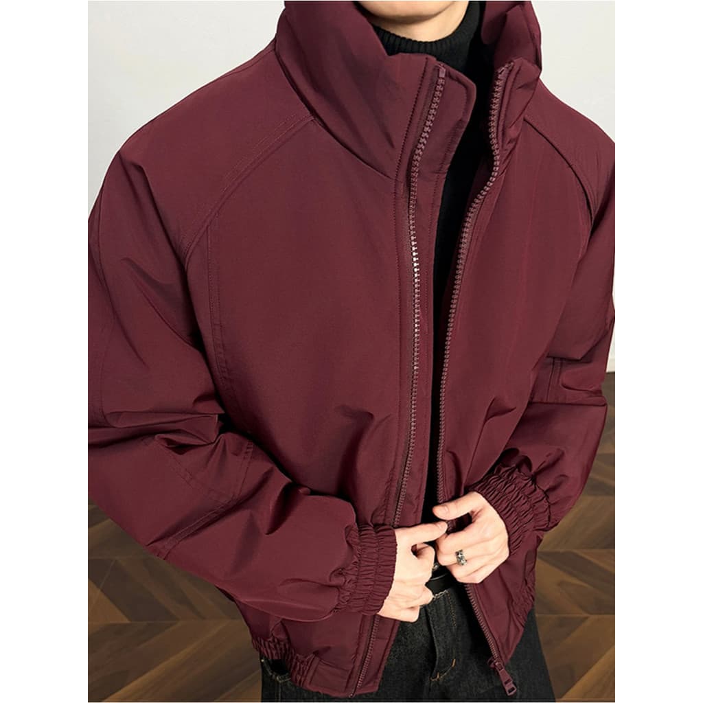 Jaqueta vermelha masculina jaqueta Bomber americana jaqueta de inverno espessada gola alta acolchoada jaqueta de três pr