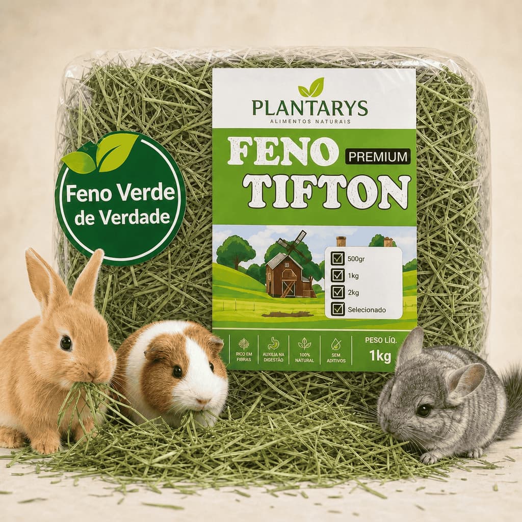 Feno Natural 2kg Tifton Coelho Porquinho da Índia Chinchila Hamster Roedores Premium