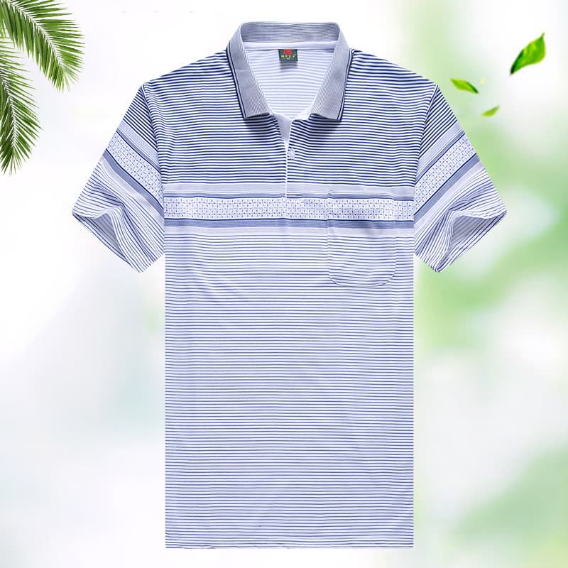 Nova meia-idade idosos masculino de manga curta camiseta verão solto listrado de manga curta t
