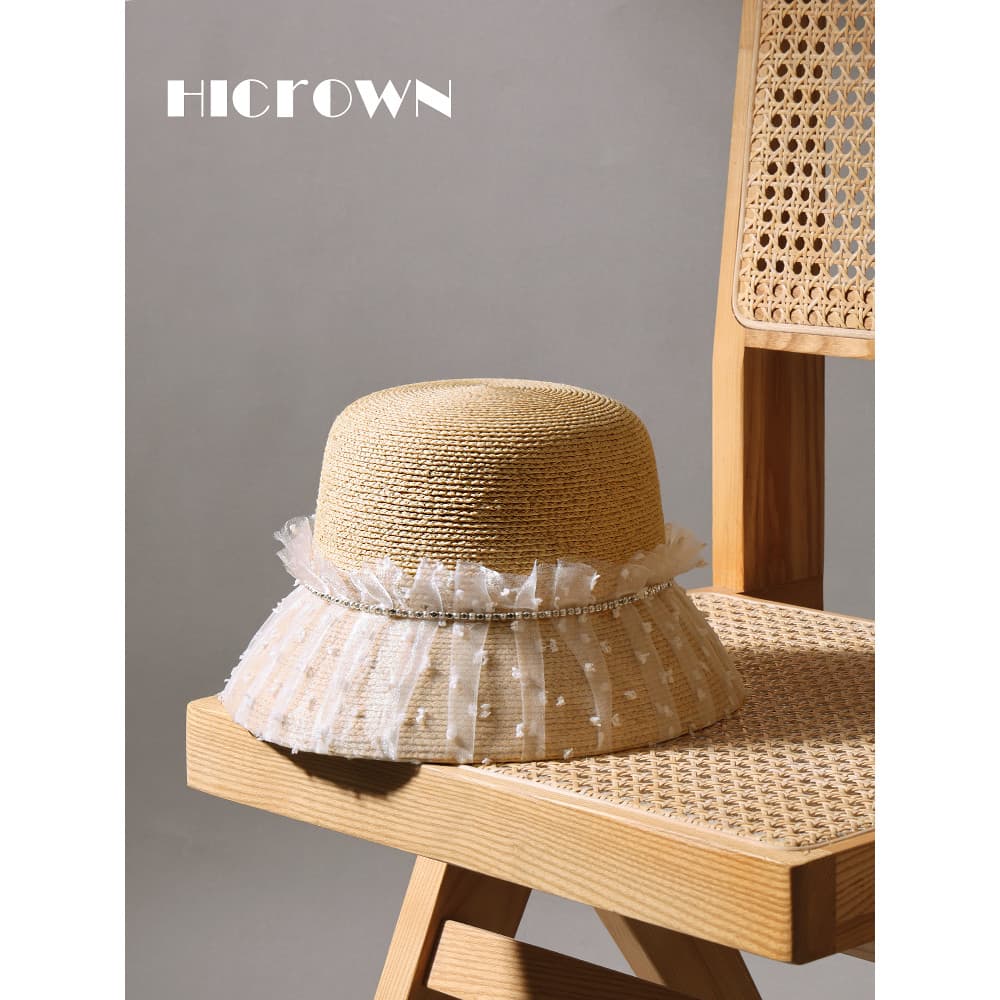 Primavera verão novo estilo balde de ráfia chapéu de renda feminino férias guarda-sol respirável chapéu de sol elegante