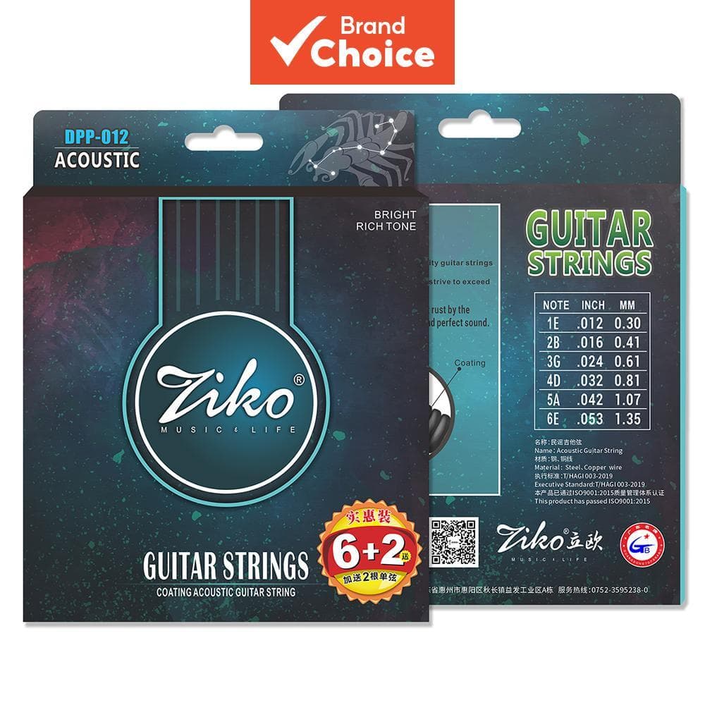 ZIKO Cordas de Violão Acústico Bronze Fosforo Revestidas em Liga Hexagonal, Resistentes à Ferrugem, Atualização,