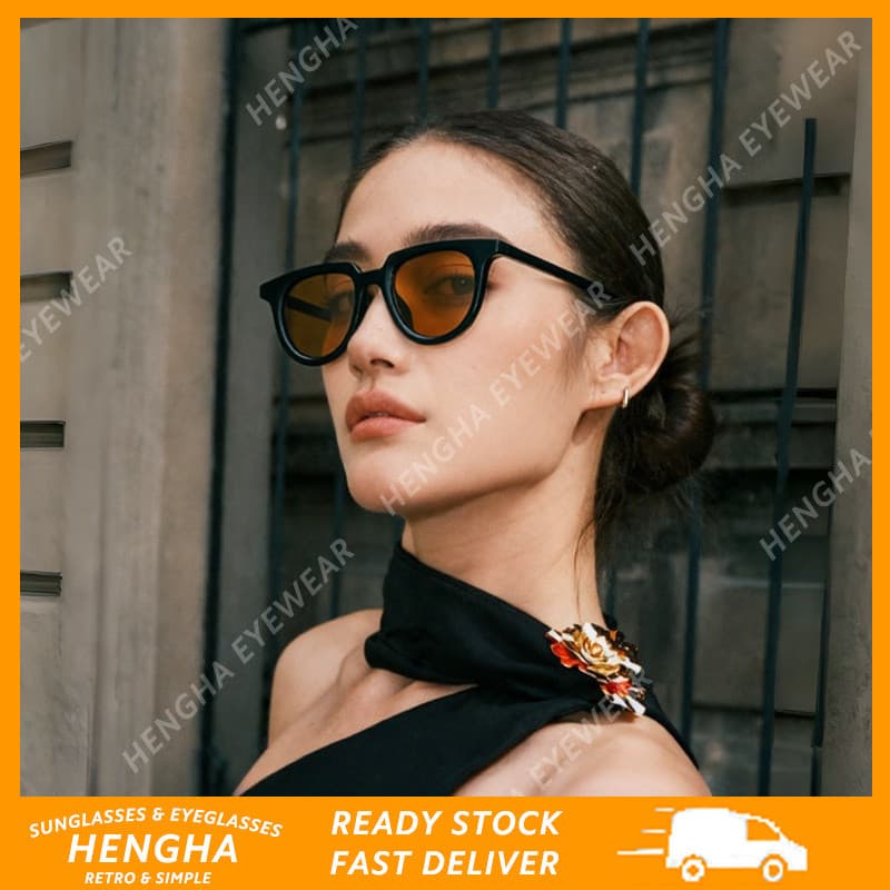 (HENGHA) Venda Quente Óculos De Sol Unissex Estilo Coreano Retro Pequeno Semi Círculo Quadro Anti UV Elegante Sunnies