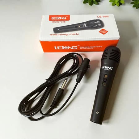Microfone Profissional Lelong LE-905 Com Fio P10 + P2 Karaokê PC Caixa Som