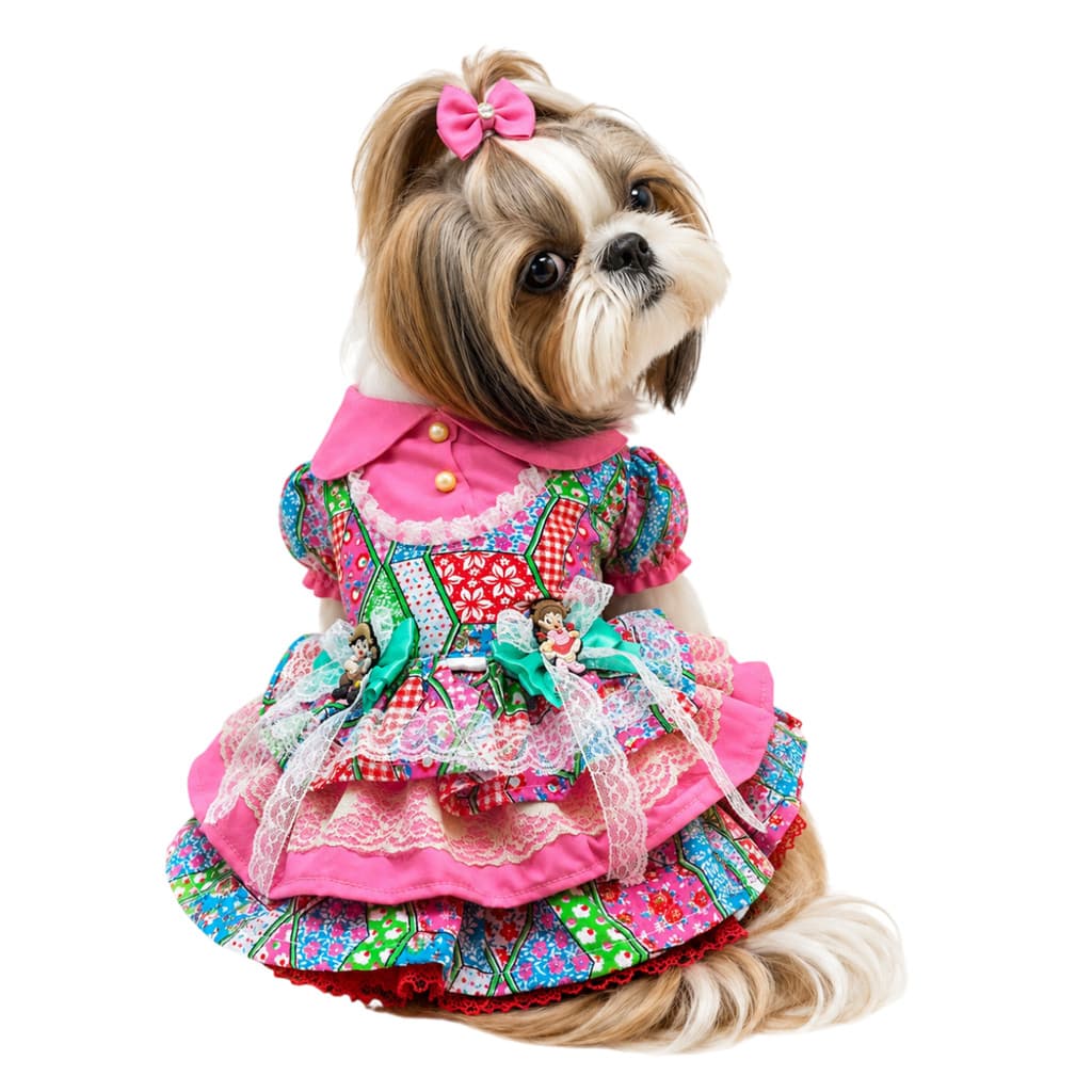 Vestido Pet para Festa Junina Rosa Patchwork  Arraias TAM 8