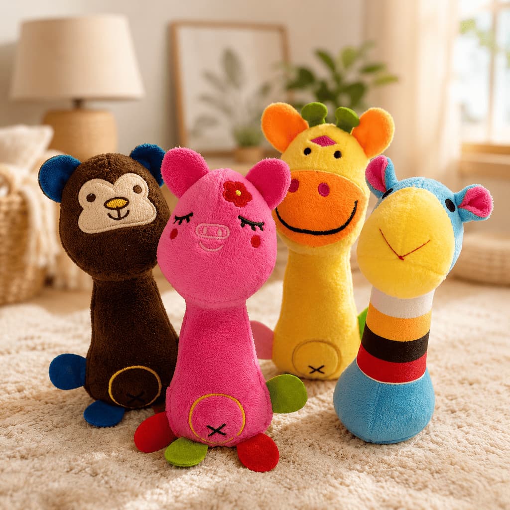 Brinquedo Pet Pelúcia com Apito Cachorro Mordedor Interativo Macio Resistente 4 Modelos Diversão Garantida Petshop