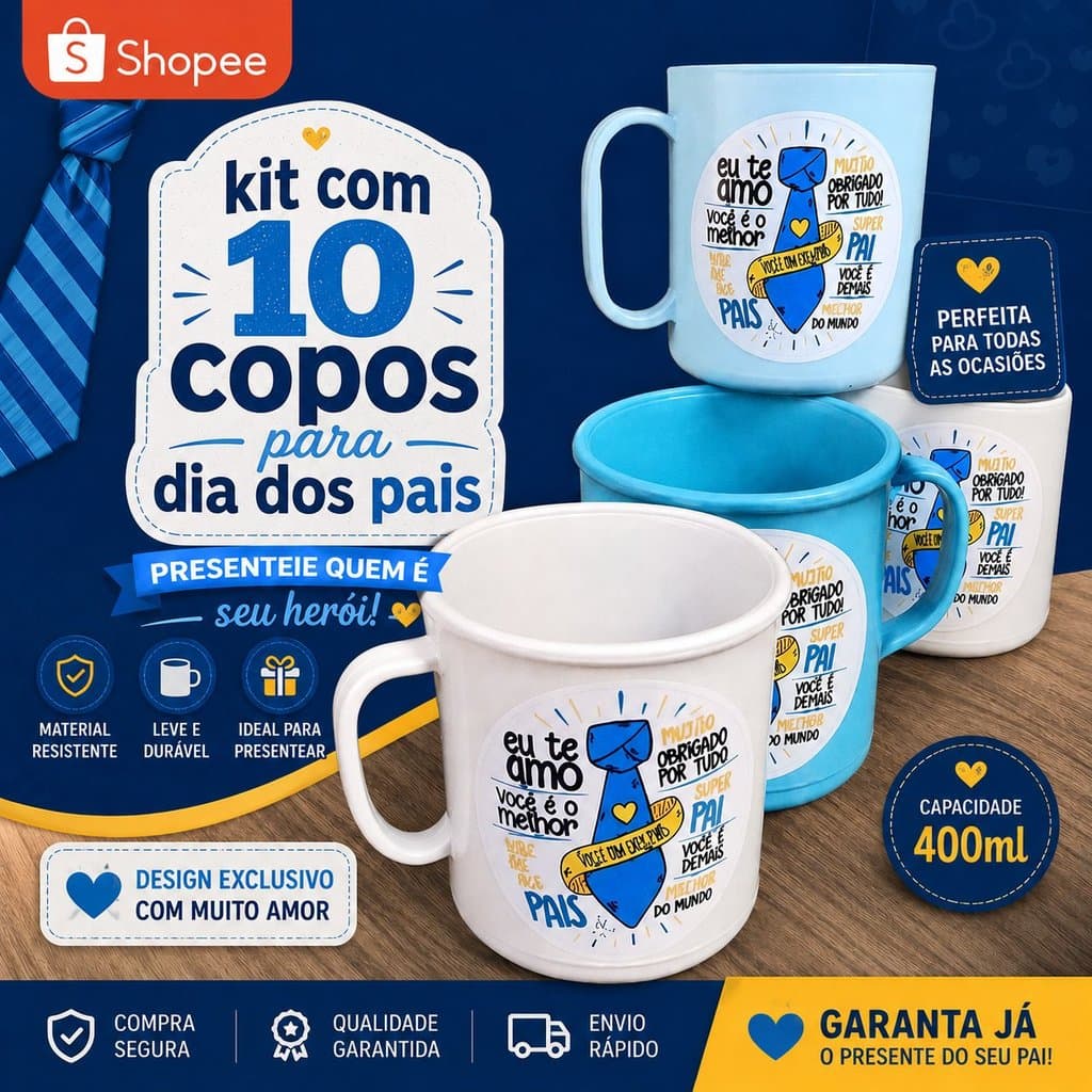 Caneca xicara plástico dia dos Pais kit 10 lembrancinha personalizada presente igreja escola empresa