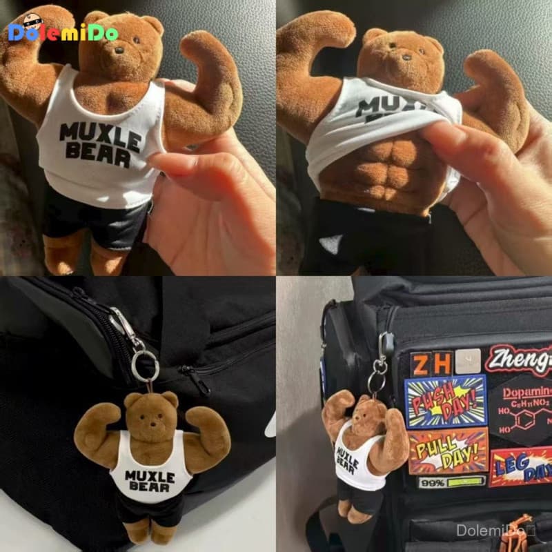 Chaveiro de Pelúcia Urso Musculoso Fitness, Estilo Casal Engraçado, Montagem de Carro, Super Fofo, DIY Cartoon