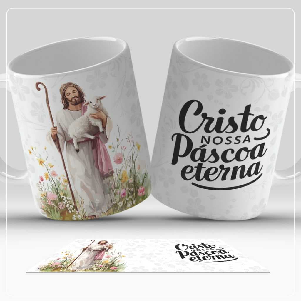 Caneca de Páscoa Cristã Porcelana 325ml Presente Religioso de Páscoa
