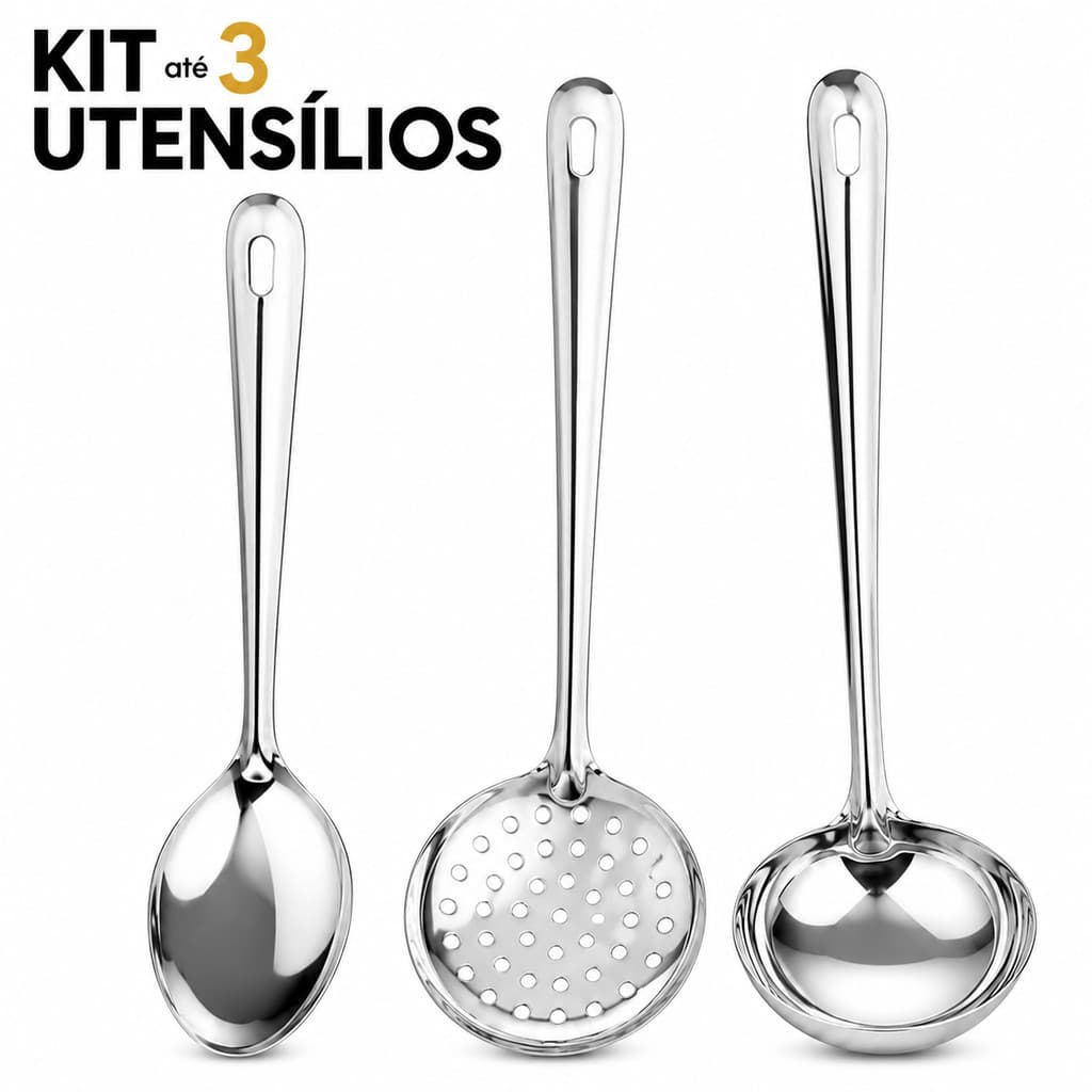 Utensílios Concha Colher e Escumadeira em Inox de Alta Qualidade Kit 1 a 3 Unidades - Envio IMEDIATO