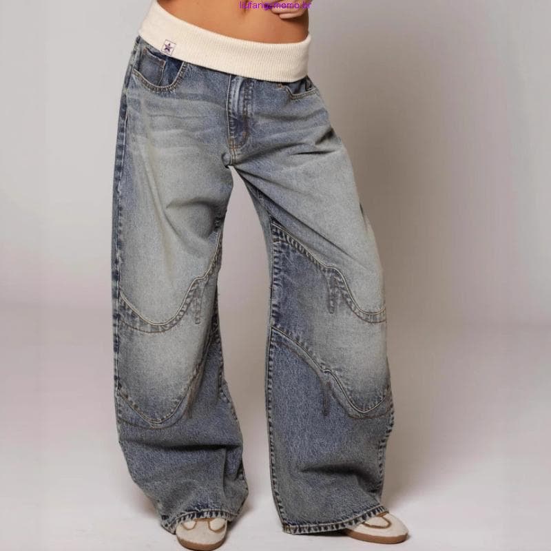 Y2K Hip-hop Costura Moda Retro Solto Jeans Feminino Coreano Casual Simples Essencial Calças De Perna Larga