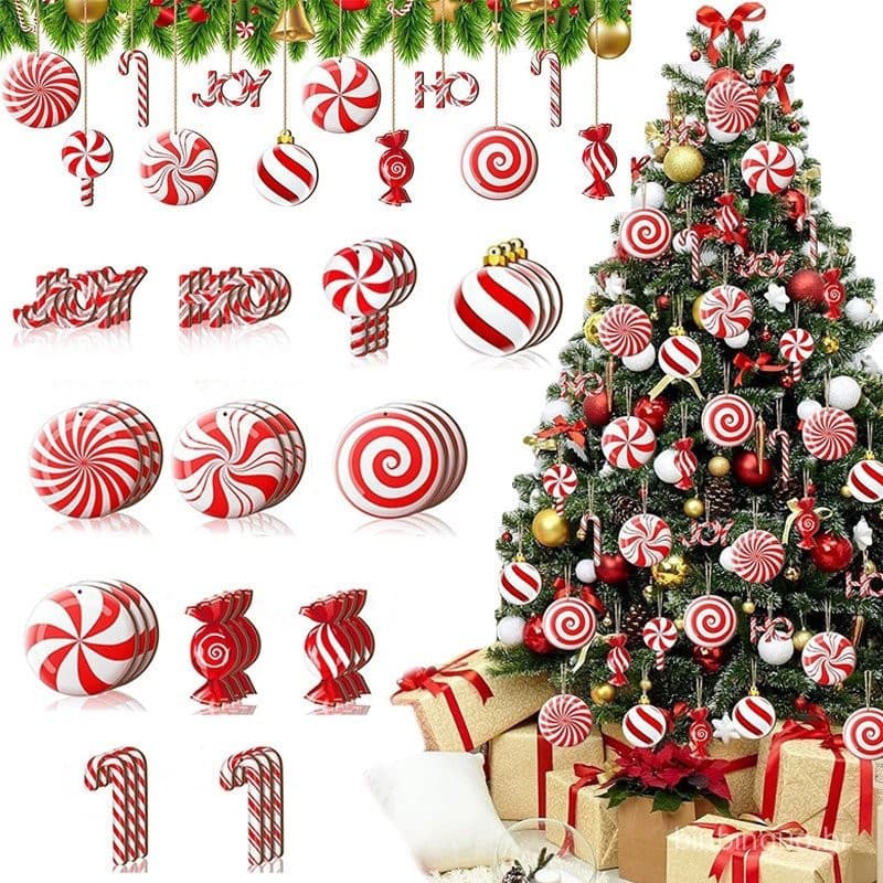 24 Peças de Decoração de Natal em Forma de Bengala de Açúcar Pendente de Árvore DIY Decoração de Ano Novo para Casa