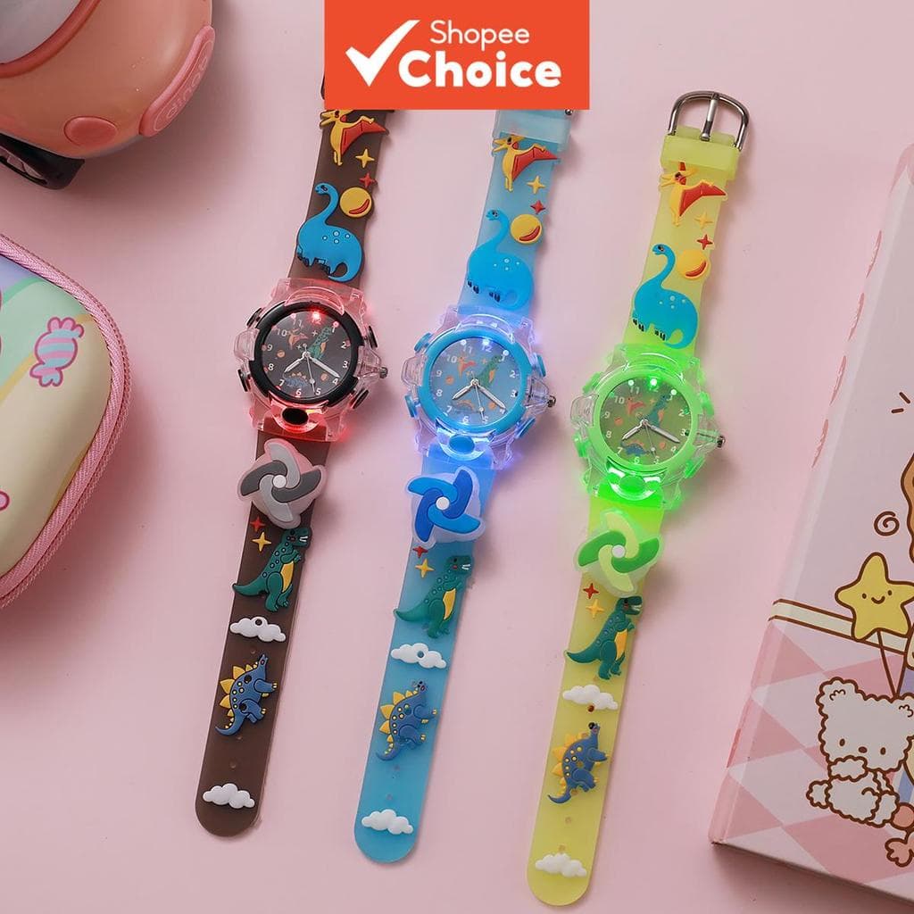 3pcs Relógios Digitais Iluminados De Dinossauro Infantil , Pulseira De Silicone De Desenho Animado , De Pulso Divertidos