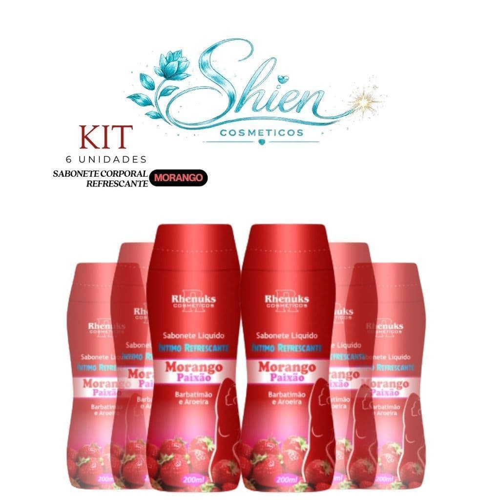 Kit 6 Unidades Sabonete Líquido Íntimo Refrescante Morango 200Ml Rhenuks (Afilhado)