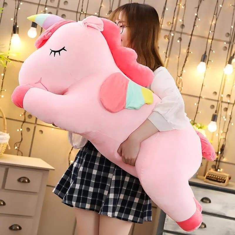 Brinquedo de pelúcia fofo em forma de unicórnio, almofada gigante de unicórnio de 26 polegadas, unicórnio grande e adorá