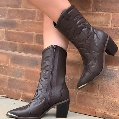 Bota Texana Vizzano Feminina Cano Médio Country Western Ana Castela Rodeio Cowboy Confortável Luxo