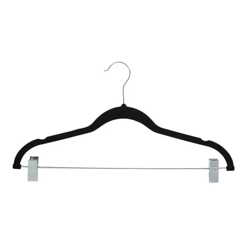 Kit 05 Unidades Cabide Slim Veludo Preto com 10 presilhas
