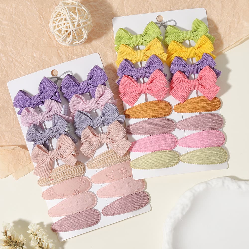 Conjunto de 16 peças de acessórios de cabelo e gravata borboleta para crianças, feito de tecido waffle confortável e mat