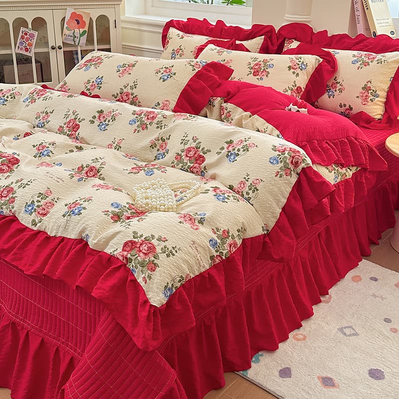 Coreano estilo princesa renda estilo quatro peças capa de cama conjunto 2026 novo estilo bolha algodão colcha capa
