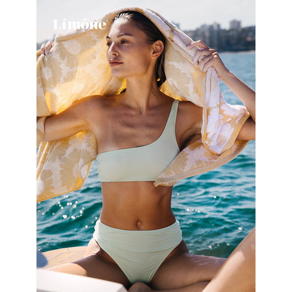 [Tempo limitado 20% de desconto] Limone Alça de um ombro Cintura alta dividida Maiô Capa de biquíni Barriga Praia Férias
