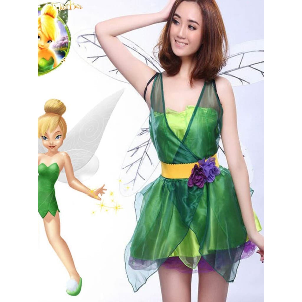 Novo estilo adulto Disney Tinkerbell vestido de princesa Halloween Tinker sino flor fada evento traje